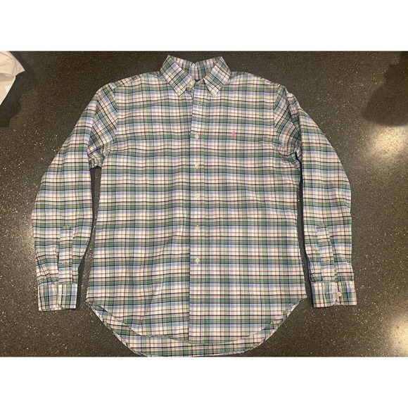 Ralph Lauren Classic Fit Cotton Green Blue and Pink Pastel Plaid Button Down MED - Picture 2 of 3